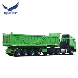 QUEST 4 As Roda 60ton 80ton 100ton U Bentuk Dump Trailer Harga Belakang Dump Semi Trailer Tipper Trailer