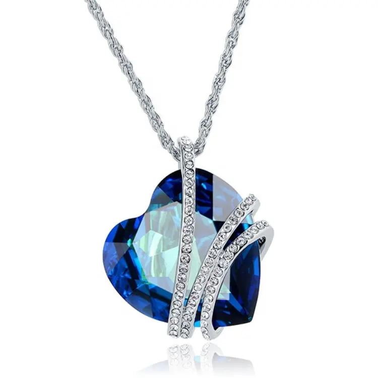 Mode Perhiasan Big Blue Forever Love Titanic Heart Of Ocean Crystal Pendant Kalung untuk Wanita