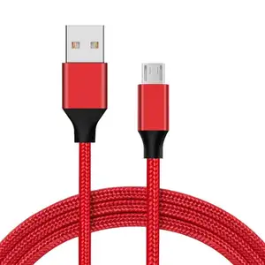 Feitos sob encomenda baratos 1 M 2.0 vermelho borda redonda de nylon trançado micro cabo usb para o telefone móvel