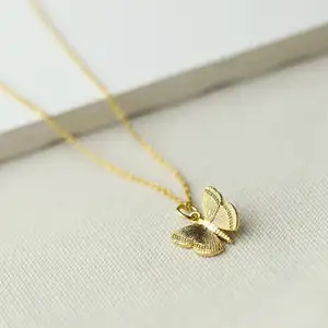 Dainty 14K Emas Disepuh Sterling Silver Huruf Awal Kalung Kupu-kupu Anak-anak Perhiasan