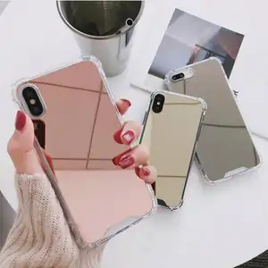 Casing ponsel cermin kustom TPU Anti guncangan, casing ponsel perlindungan penuh penutup belakang cermin untuk iPhone 15 Pro Max 14 Plus 13 12 11 X