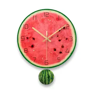 12 inch UV Printing Tempered Glass Fruit Watermelon Wall Clock Pendulum