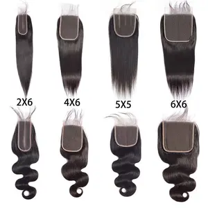 Preselecionado cabelo humano fechamento renda, 2x6 4x6 5x5 6x6 7x7 todo o tamanho renda corpo reto com cabelo novo