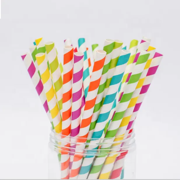 Pajitas de papel a rayas biodegradables, artesanía natural, precio directo de fábrica