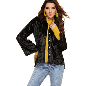 El servicio ODM negro de manga larga de terciopelo camisa de temporada de invierno moda Casual <span class=keywords><strong>dama</strong></span> <span class=keywords><strong>abrigo</strong></span> para las mujeres - Product Image 2