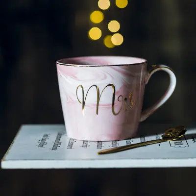 Schräge Öffnen Mrs. & Mr. Keramik Trinken Milch Tassen Tee Tassen