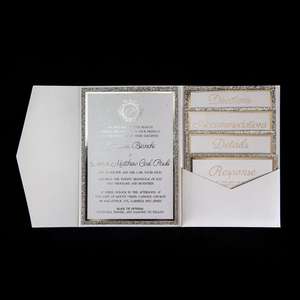 Pocketfold Style romantique rose paillettes papier Invitation poche <span class=keywords><strong>mariage</strong></span> baptême invitation - Product Image 5