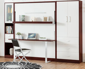 Cama plegable <span class=keywords><strong>de</strong></span> pared con diseño <span class=keywords><strong>de</strong></span> cama King doble, moderna, con estantería y Escritorio - Product Image 3
