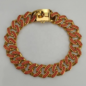 <span class=keywords><strong>Collier</strong></span> de chien <span class=keywords><strong>Bully</strong></span> avec logo de marque personnalisé de luxe en or 18K et acier inoxydable à chaîne épaisse et diamant - Product Image 5