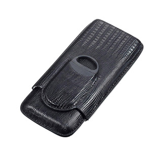 Wholesale Luxury Leather Travel Cigar Finger Case Box With <strong>Cutter</strong> for 3 Cigars <strong>Classy</strong> Snakeskin Pattern Black/brown - Product Image 3
