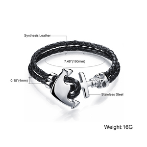 Mejor venta marinero ancla joyería de acero inoxidable de <span class=keywords><strong>cuerda</strong></span> de cuero de hombre náutico trenza pulsera - Product Image 2