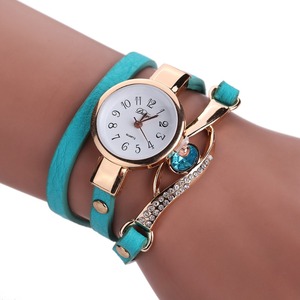2017 Duoya Brand New Fashion Rhinestone watches women leather key pendant bracelet quartz Dress watches - Product Image 4