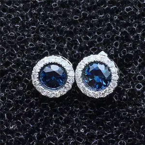 SGARIT drop shipping gemstone jewelry simple design round 0.85ct blue sapphire 18k gold stud earrings jewelry