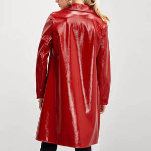 Più nuovo a manica lunga <span class=keywords><strong>donna</strong></span> casual <span class=keywords><strong>rosso</strong></span> palangaro DELL'UNITÀ di elaborazione del faux cappotto di pelle - Product Image 5