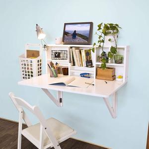 Blanco mesa plegable de madera montado en <span class=keywords><strong>la</strong></span> pared caído mesa de escritorio con rack de almacenamiento de L90xW60cm - Product Image 4