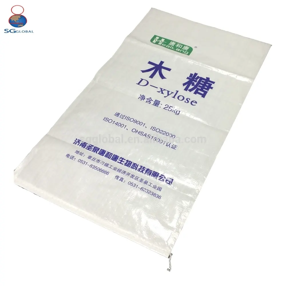 Vendita calda vuoto laminato sacco fabbrica imballaggio bianco zucchero in sacchetto da 25kg sacchetto tessuto 25kg Pp sacchetti di riso riciclabile SG globale
