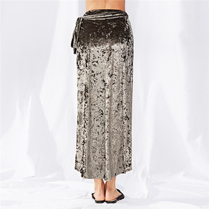 OEM ODM Service 2018 Hiver Sexy de Split Solide Couleur Gris Velours Femmes Dames <span class=keywords><strong>Jupe</strong></span> Longue Avec Sash - Product Image 3