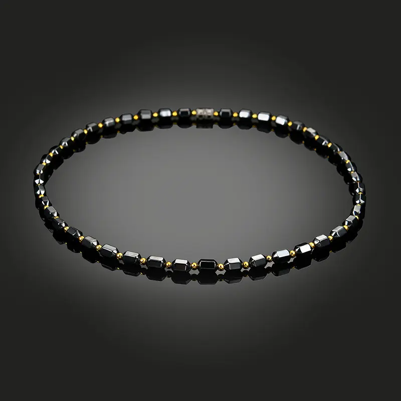 Уникальное черное ожерелье из гематита, магнитные золотые бусины, ожерелья для ухода за магнитной терапией, цепочка-чокер, ювелирные изделия, подарок для мужчин и женщин