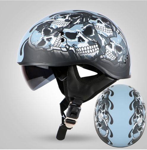 Новый классический винтажный мотоциклетный шлем Harley, шлем для скутера в стиле ретро, полушлем со встроенным козырьком и линзой, мотоциклетный шлем с измельчителем в горошек