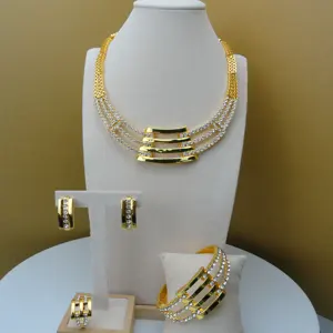 Yuminglai Set Perhiasan Afrika Dubai, Set Perhiasan Batu Pengantin Pernikahan Kualitas Tinggi Berlapis Emas