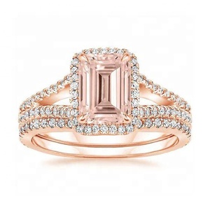 925 Sterling <strong>Silver</strong> Cubic Zircon Halo Rose Gold Plated Emerald Cut <strong>Ring</strong> <strong>Set</strong> - Product Image 1