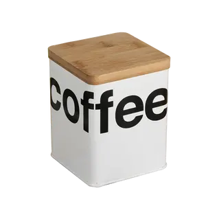 Kahve çay pirinç gıda teneke hava geçirmez depolama kavanoz seti büyük boş bambu kapaklı demir teneke kutu kare Metal Caddy konteyner katı kutu