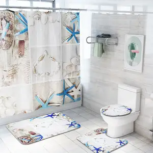Anti Slip Bathroom Rug 4 Piece Set CustomプリントShowerカーテン
