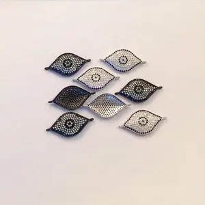 Blue CZ Micro Pave Diamond Eye Beads Connector Charms For Jewelry Making