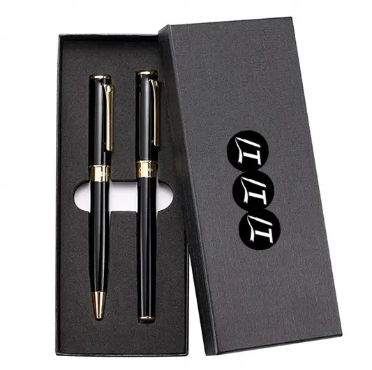 Magnetic black paper pen set packaging box logo print ball point pen