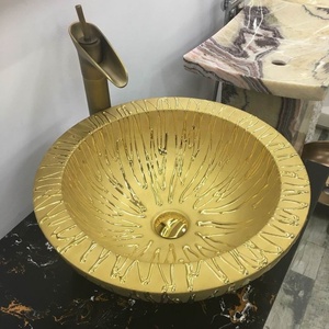 Nuovo Controsoffitto D'oro Porcellana Lavandino del Bagno di Lusso di <span class=keywords><strong>Arte</strong></span> Oro Lavabo In Ceramica - Product Image 6