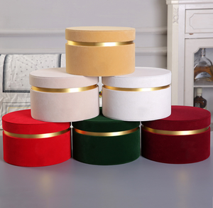 Hat Round Box Round Round Box Packaging High Quality Lid Rigid Paper Gold Foil Logo Gift Bouquet Packaging Customized Hat Rose Round Flower Box Velvet