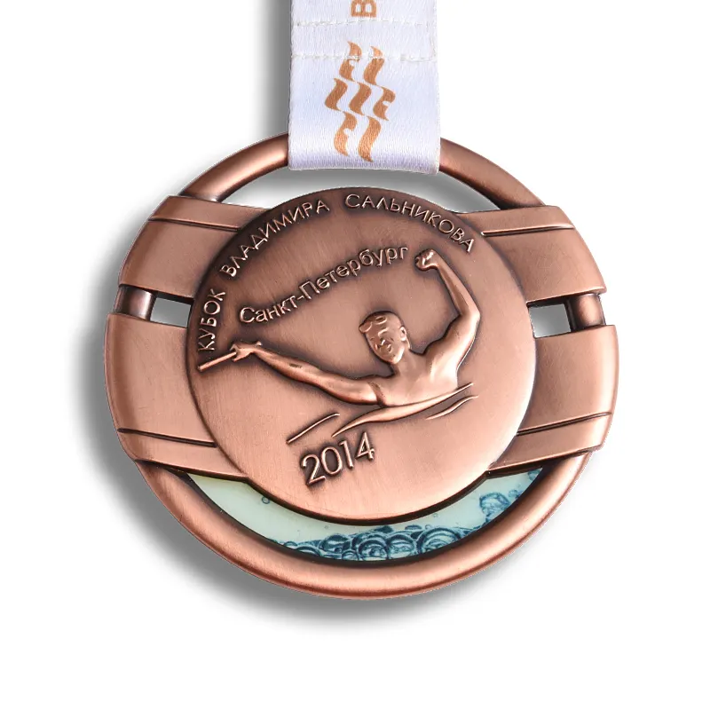 Изготовленный на заказ медаль для занятий спортом и плаванием, антикварные металлические медали с лентой из розового золота