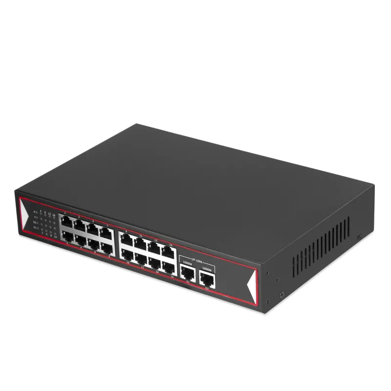 120W 16 Port 100M Ethernet POE Switch +2 Gigabit RJ45 PoE Port For IP Camera