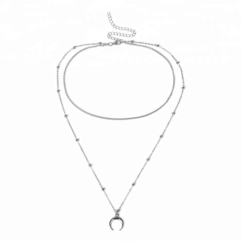 2018 de moda metal multi capas Luna colgante collar elegante collar de cadena para las mujeres