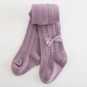 Top Qualität Lager versand bereit Weiche gekämmte Baumwolle Longs Strümpfe Socken Doppeln adeln Bogen Mädchen Baby Kinder Strumpfhose