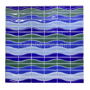 New design interior wall decor bathroom mosaic 4mm vase shape blue mix green glass mosaic tiles