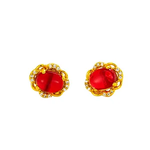 AE9031702 xupign flower shaped artificial stone stud earring jewelry, plated 24k pure gold earring
