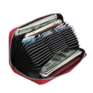 Çok fonksiyonlu tasarım çok kart tutucu çanta cep telefonu çantası hakiki deri kadın uzun fermuar RFID cüzdan