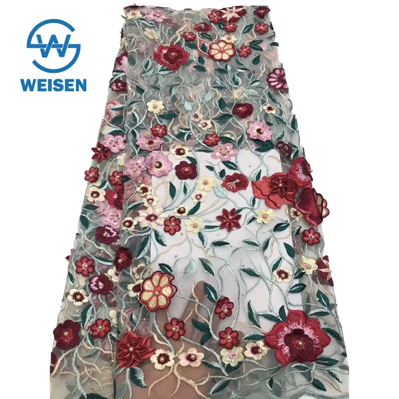Perle Spitze 2019 Mesh 3d Bestickt Applique Blume Stickerei Tüll Stoff