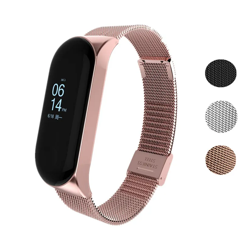 Mi Band 3 Strap Rose Gold Black Screwless Stainless Steel Bracelet Strap Wristbands Miband3 Pulseira For Xiaomi Mi Band 3 Wrist