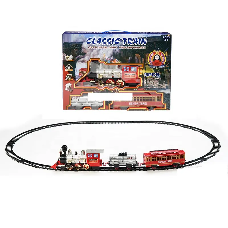 gift popular classical B/O railway train toy track rail with light smoking