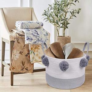 QJMAX <span class=keywords><strong>de</strong></span> algodón <span class=keywords><strong>de</strong></span> cesta <span class=keywords><strong>de</strong></span> cuerda con pompón para bebé vivero habitación niños ropa Manta - Product Image 5