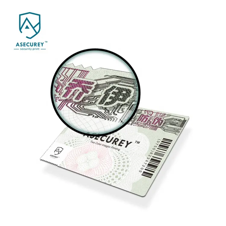 Two color intaglio micro text printing security anti-counterfeiting paper label sticker with guilloche pattern design