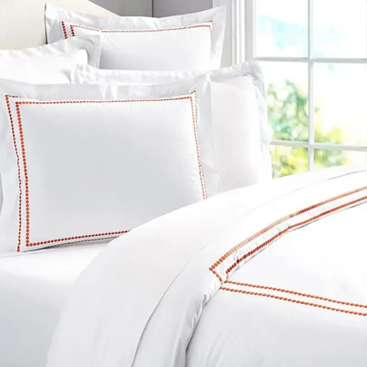100% Cotton Embroidery Design Hotel White Stripe 400Tc Woven Thread Count Pillowcase Set