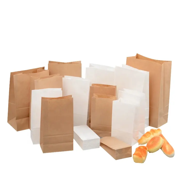 Plain brown kraft paper food bag without handle