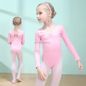 批发高品质便宜的孩子女孩棉长袖粉红色紧身衣芭蕾