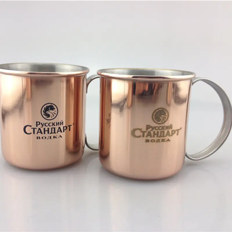 Logotipo personalizado brindes promocionais melhor valor de vácuo thermo 12oz cobre caneca com punho de aço inoxidável