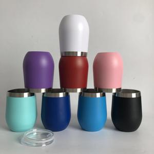 Powder coated color double wall stainless steel egg shape wine tumblers 12oz Unbrakable Stemless Wine Glass