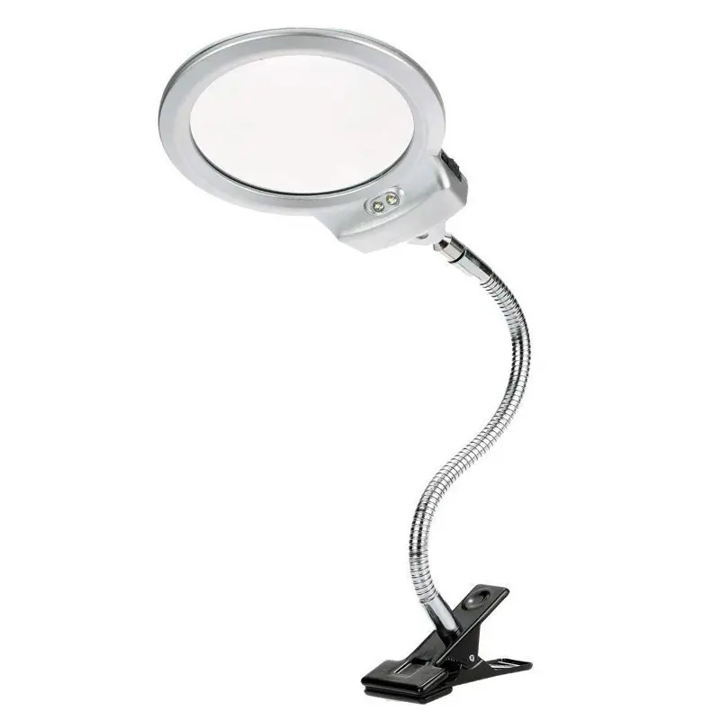 Lupa iluminada con Clip para sobremesa, lámpara LED de lectura, lente grande de 2.5x 5x, con abrazadera, novedad