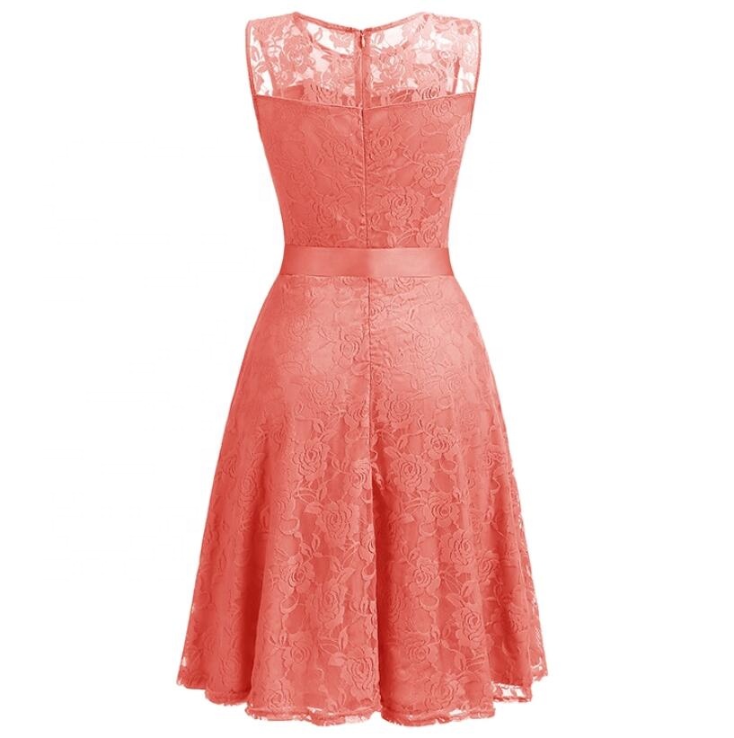 Coral Vintage Lace Knee Length Bridesmaid Dresses - Custom Sizes,  Sleeveless A-Line Style for Modern Weddings